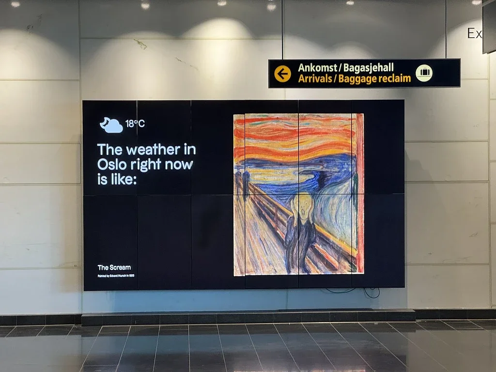 Oslo, Munch-based weather display at Airport